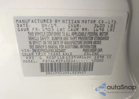 2019 Nissan Kicks S z USA, uszkodzony, nr VIN 3N1CP5CUXKL523457